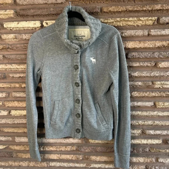 Abercrombie & Fitch Gray Fleece Cardigan Sweater Lightweight Jacket Size Large - Picture 2 of 10
